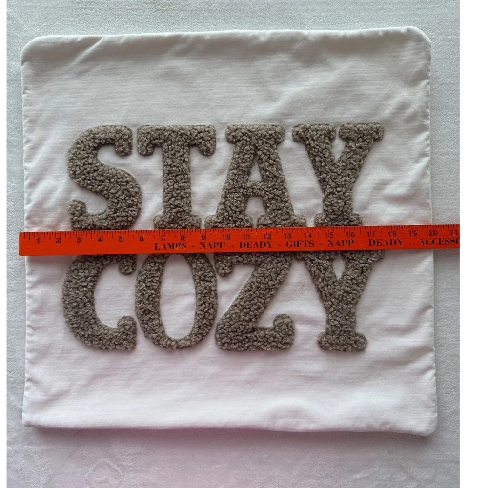 Pottery Barn STAY COZY Teddy Faux Fur Applique Pillow Cover 20